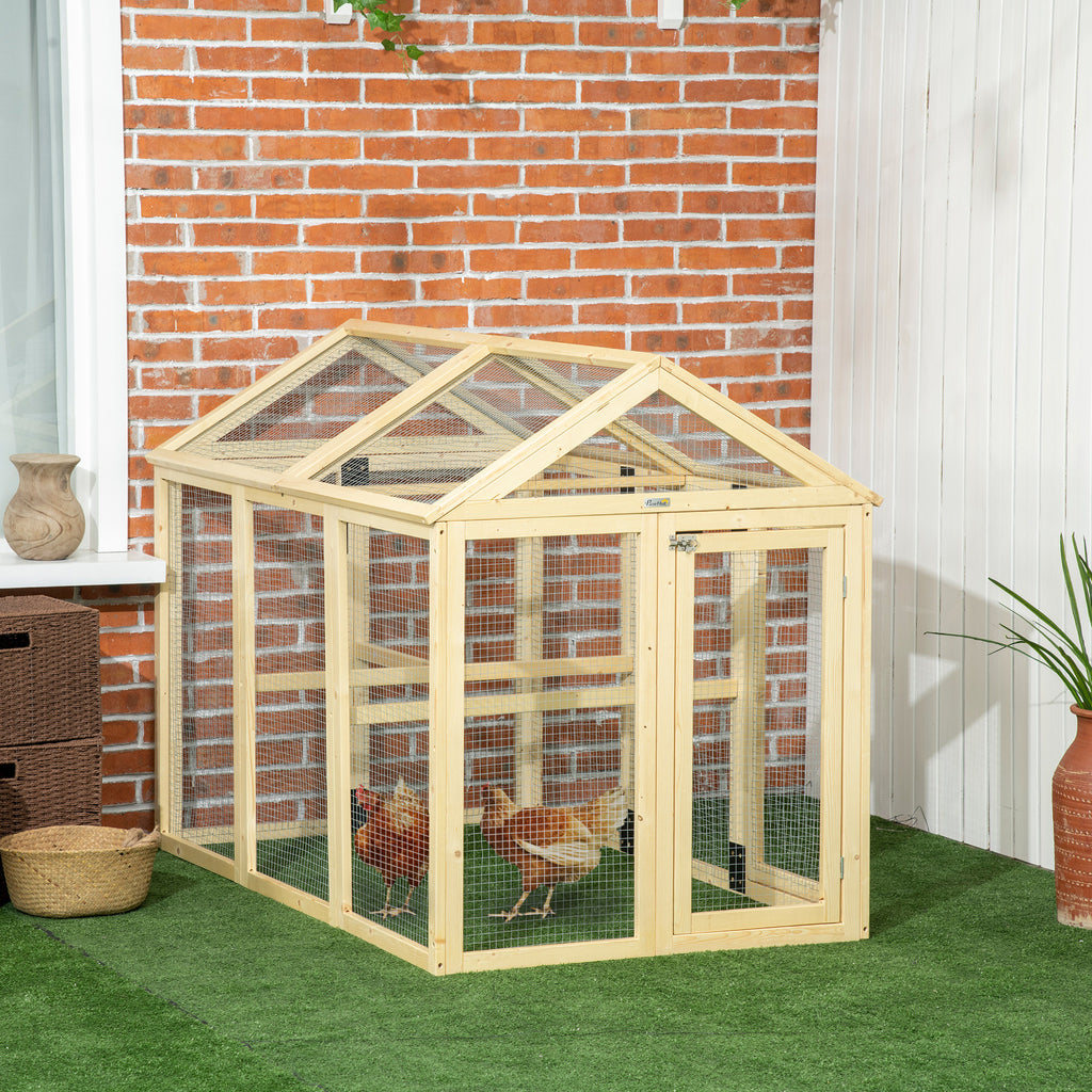Wooden Chicken Run, Combinable Design with Perches, 4.6' x 2.8', Nature Wood
