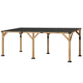 10' x 20' Wooden Gazebo, Hardtop Lean-to Gazebo Pergola with Galvanized Steel Sloped Roof, Light Walnut