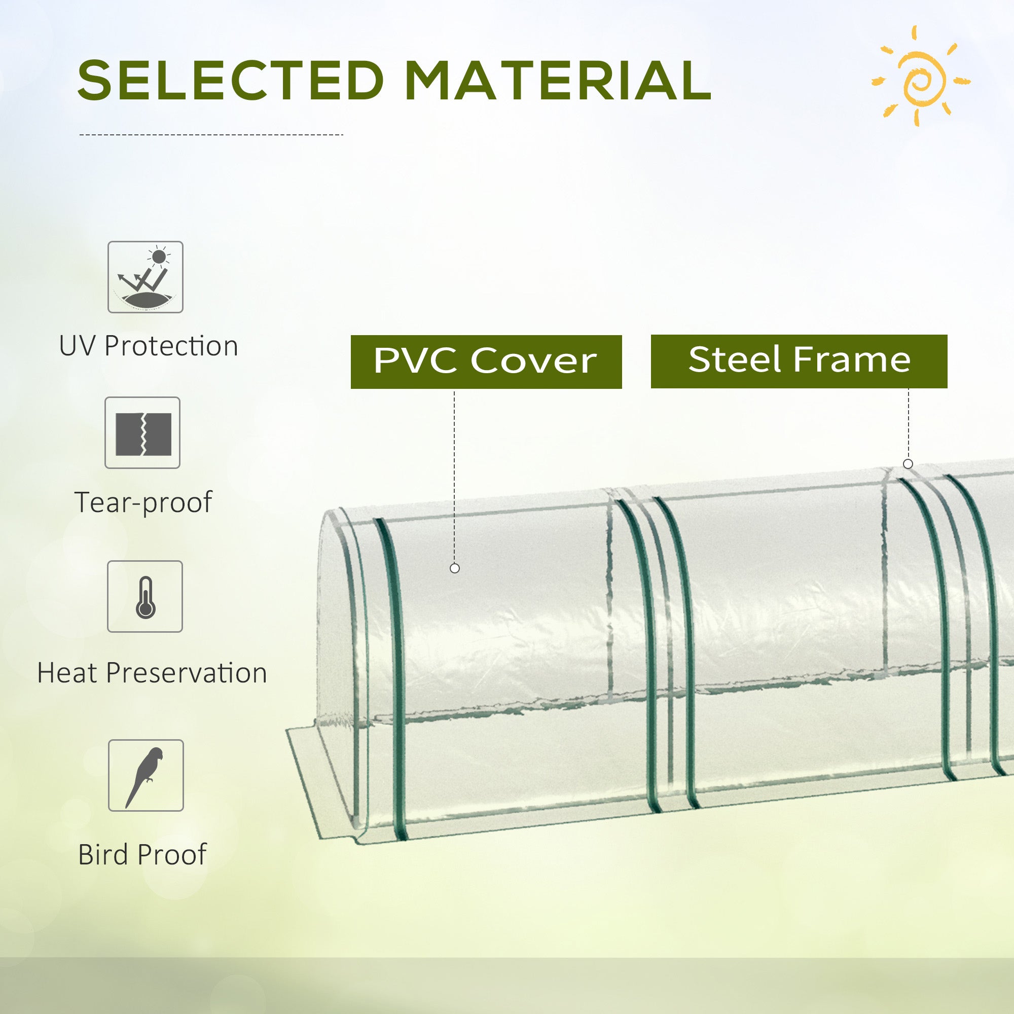 9.7' L x 3' W x 2.5' H Portable Tunneled Greenhouse with 3 Zippered Doors, Water/UV Fighting PVC Cover