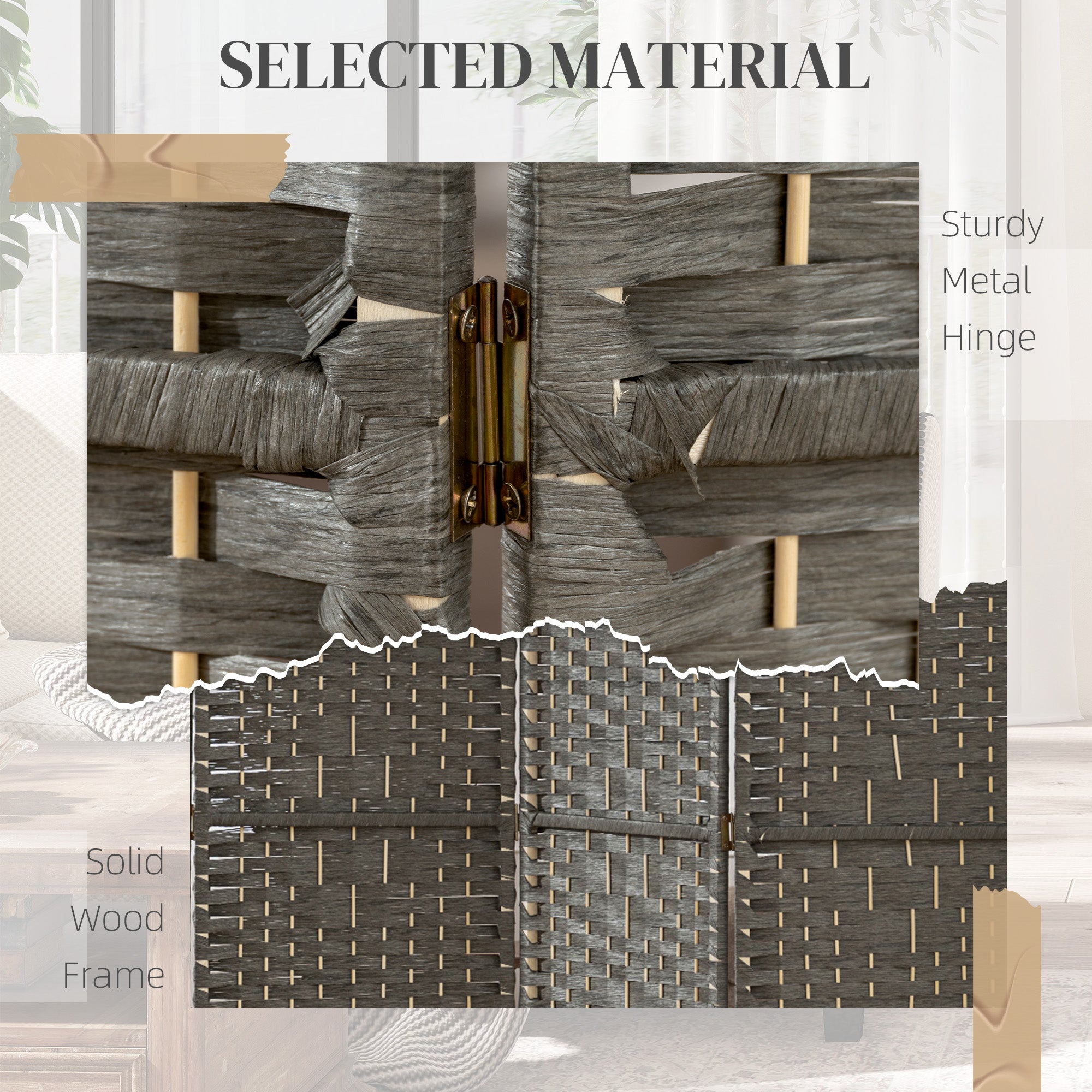 6 Panel Folding Room Divider Portable Privacy Screen Wave Fiber Room Partition for Home Office Dark Gray