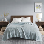 Machine Washable Egyptian Cotton Blanket with Breathable Weave, OEKO-TEX Certified, Ideal for Bedroom, 90" L x 66" W x 0.25" H, Light Blue