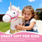 Ride on Unicorn Toy for Kids 3-5 Years, 29.5 Inch Plush Baby Rocking Horse with Wheels, No Battery Required, White