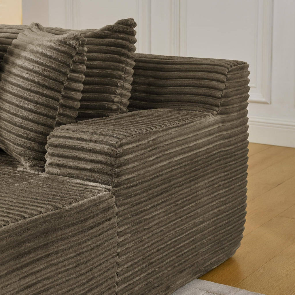 2-Seater Compressed Foam Lounge Sofa with Velvet Fabric and No Wood Frame, Loveseat Ideal for Bedroom, 83" L x 63" W x 25" H, Brown