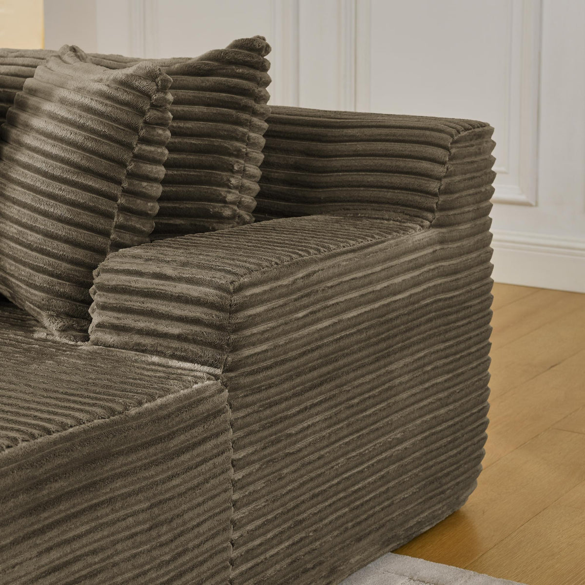 2-Seater Compressed Foam Lounge Sofa with Velvet Fabric and No Wood Frame, Loveseat Ideal for Bedroom, 83" L x 63" W x 25" H, Brown