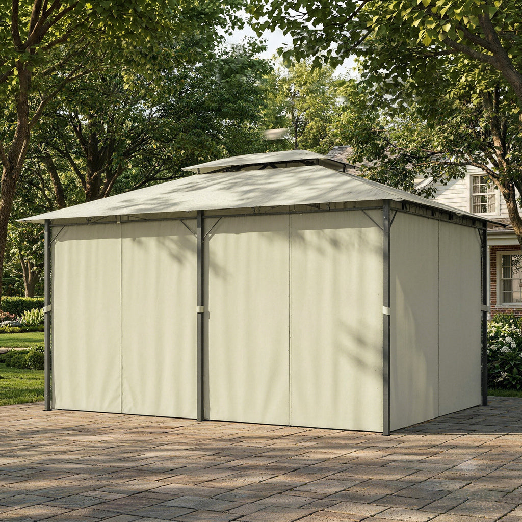 10' x 13' Patio Gazebo, Outdoor Gazebo Canopy Shelter with Curtains, Vented Roof, Steel Frame for Garden, Lawn, Backyard and Deck, Cream White