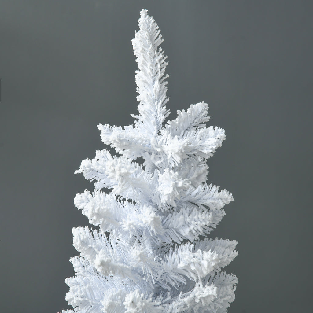 5' Decorated Christmas Tree Snow Flocked Artificial Christmas Tree with Pencil Shape, Realistic Branches, White