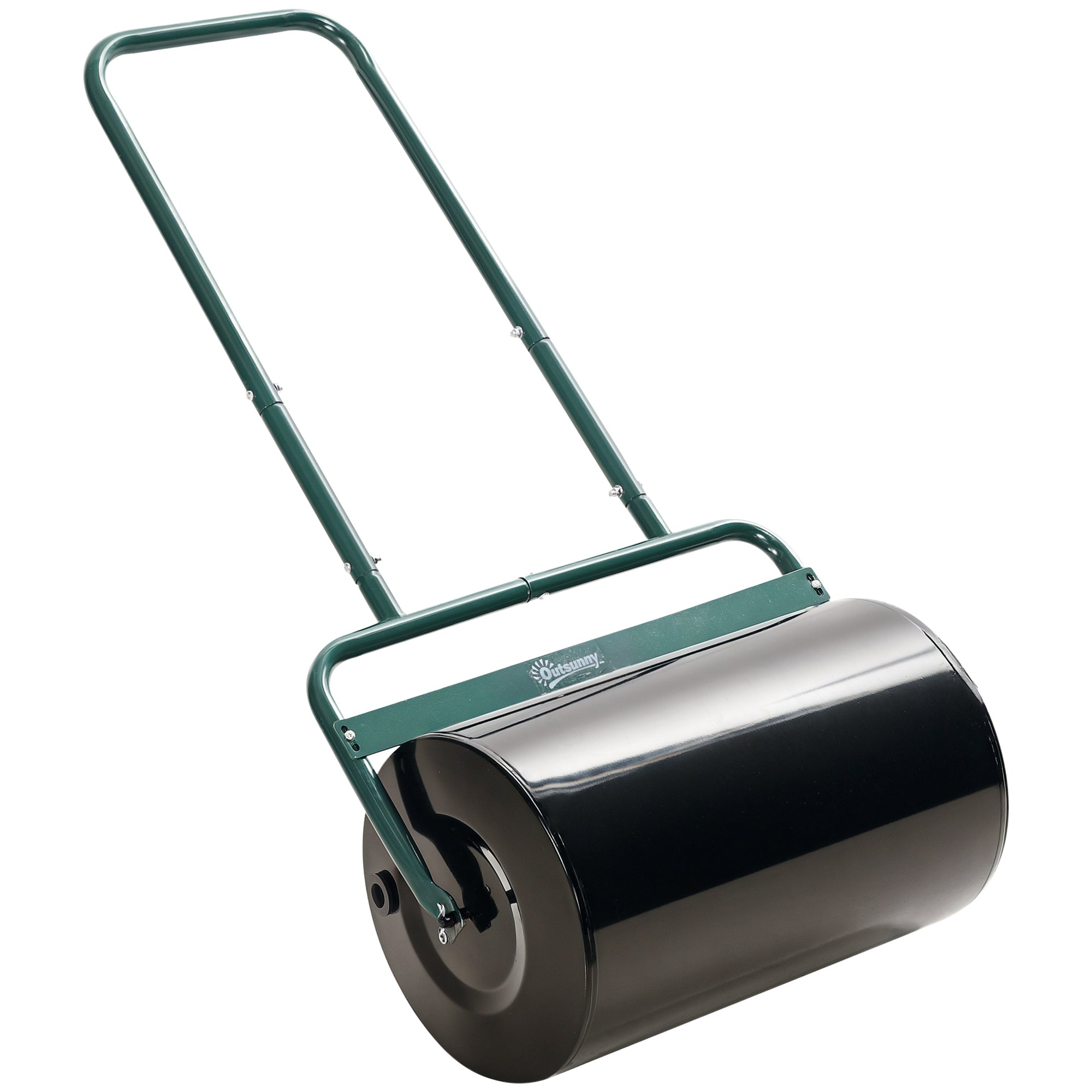 20-Inch Push/Tow Behind Lawn Roller Filled with 10 Gal Water or Sand for Flattening Sod in the Garden, Dark Green
