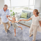 5x8 Washable Low-Pile Non-Slip Non-Shedding Area Rug, Kid and Pet Friendly, Foldable for Living Room, Bedroom, Dining Room, Blue+Cream