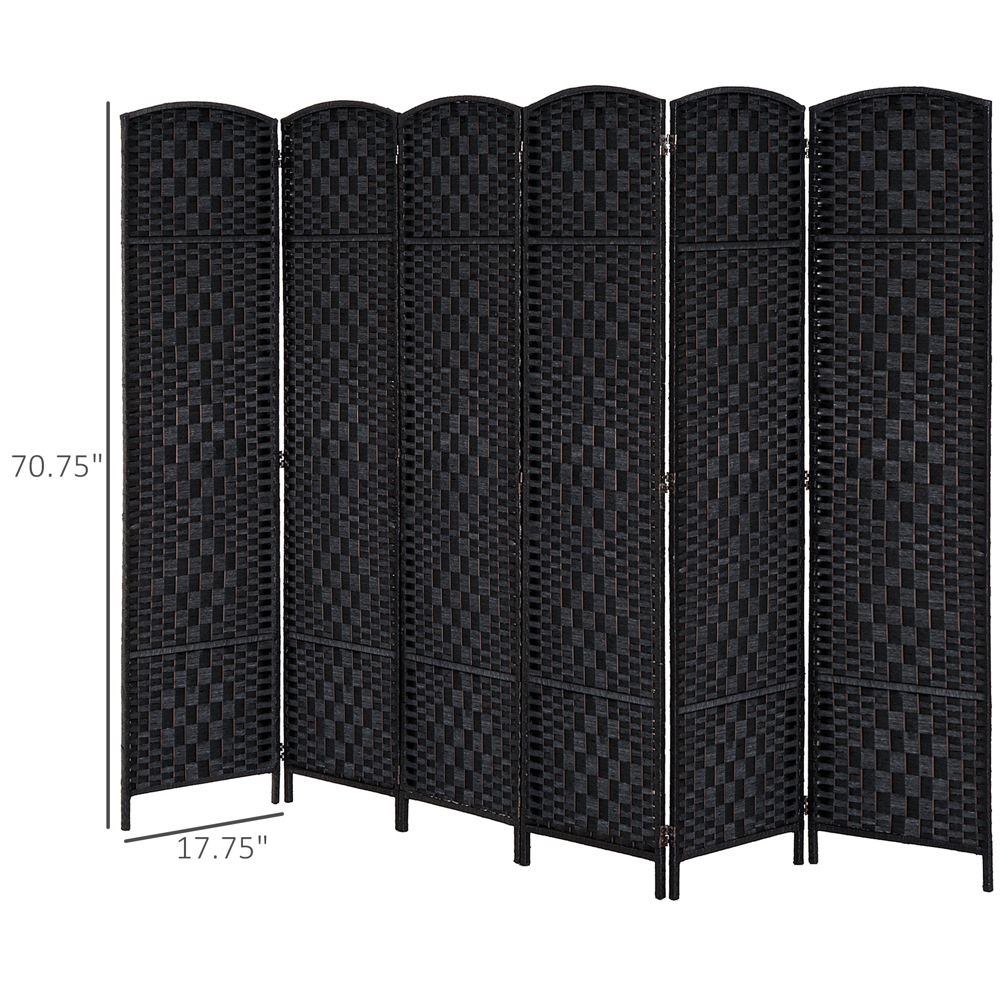 Room Divider 6 Panel, 6FT Tall Folding Privacy Screen, Freestanding Hand-Woven Partition for Room Separation with 360° Hinges, Paper Rope Diamond Weave, Black