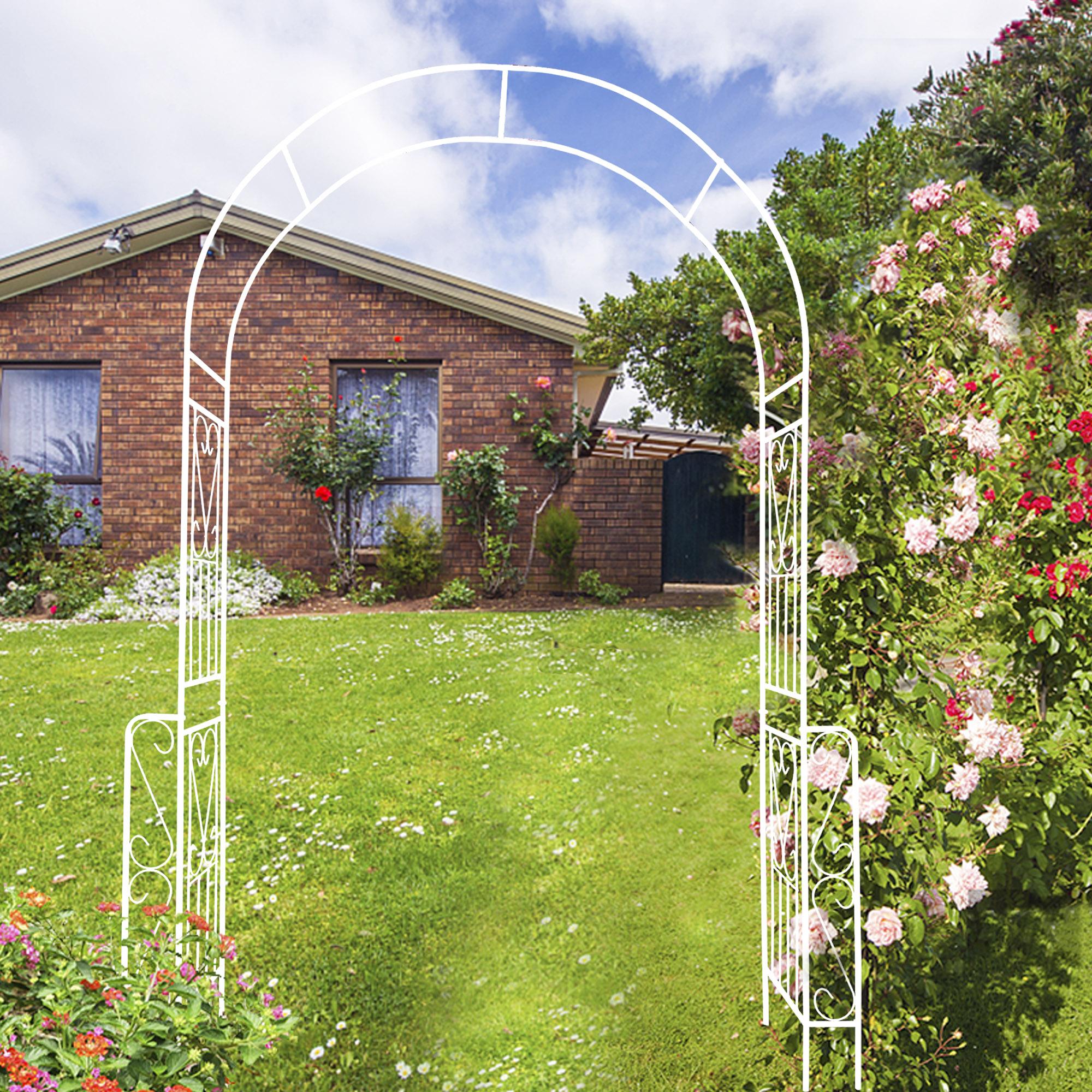 Metal Garden Arch Trellis with Anti-Rust Galvanized Tube, Easy Assembled Climbing Plant Support, 55" L x 14.5" W x 94.5" H, Cream White