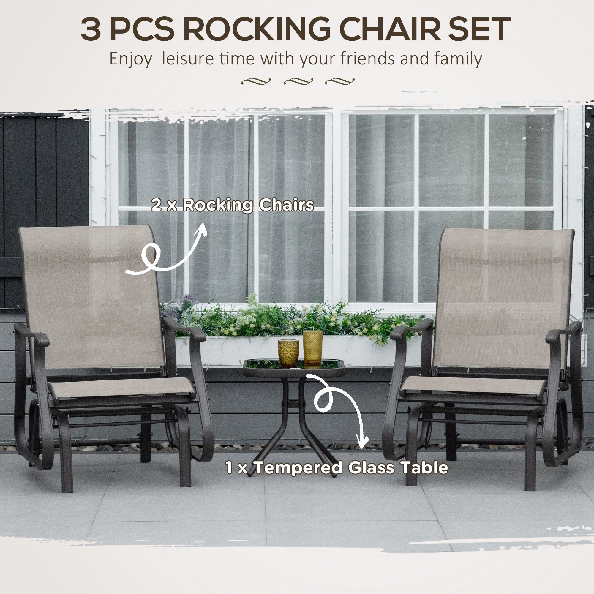 Outdoor Gliding Chairs Set Durable Compact for Patio, Bistro Tea Time, Perfect for Couples & Families, Gray