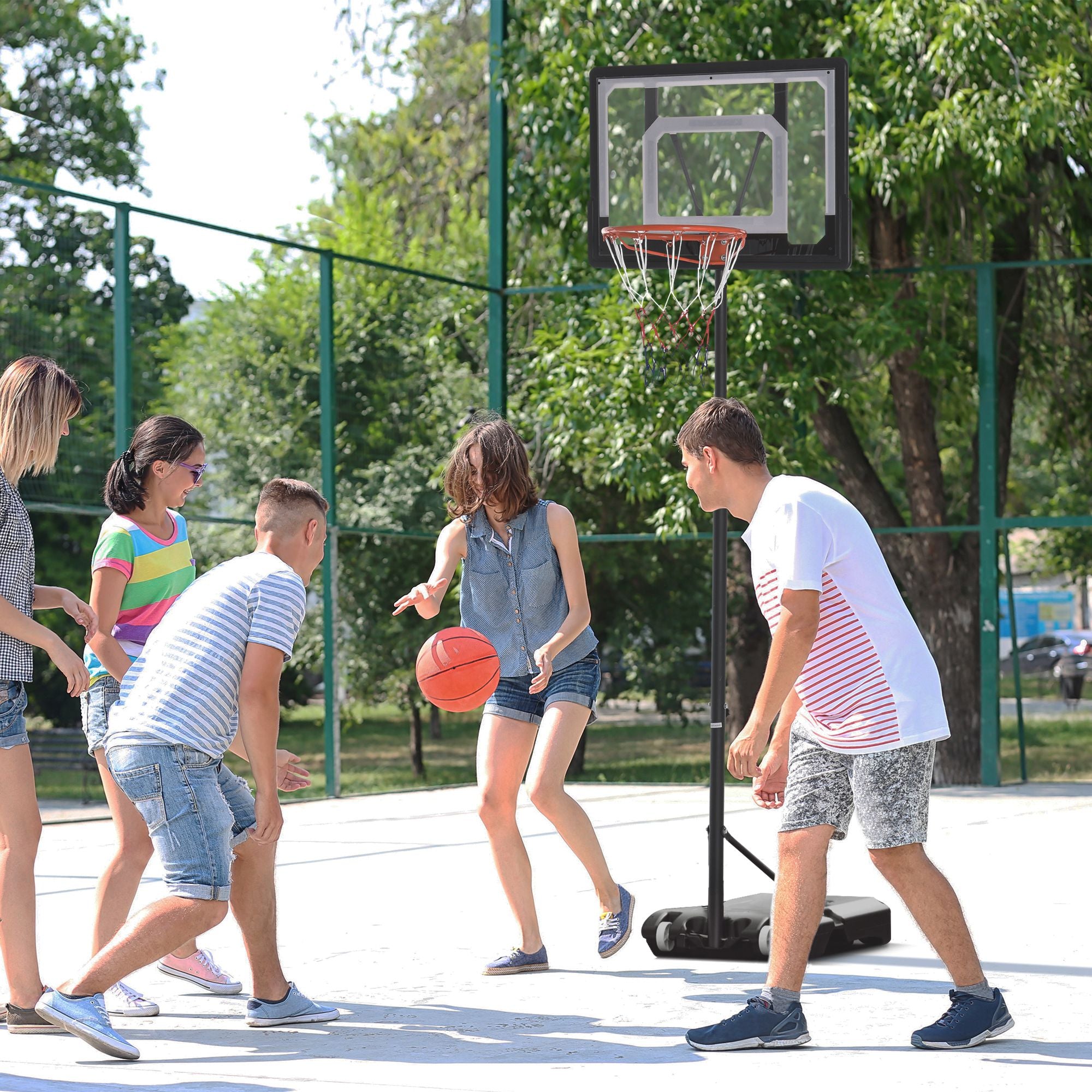 Portable Basketball Hoop System Stand with 33in Backboard, Height Adjustable 5FT-7FT Basketball Goal for Indoor Outdoor Use