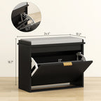 Shoe Storage Bench with Padded Seat Cushion and Flip-Drawer, Entryway Bench, Shoe Cabinet, 24.4x10.2x18.7 Inches, Black