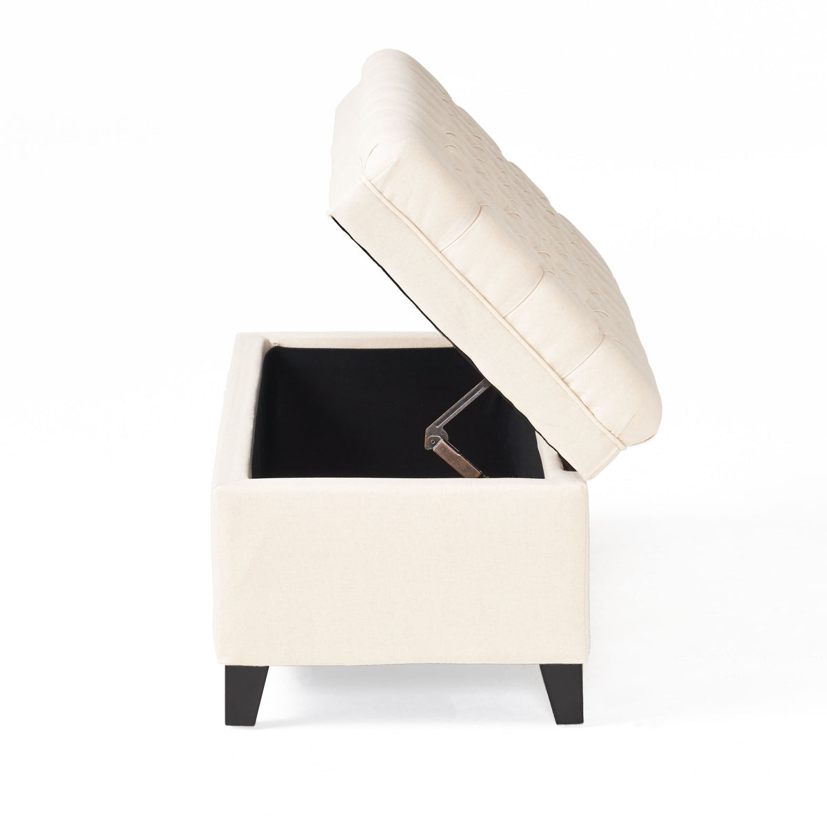 Storage Ottoman with Birch Legs, Hand-Tufted Fabric, 50" L x 20.5" W x 18.25" H, Spot Clean, Beige