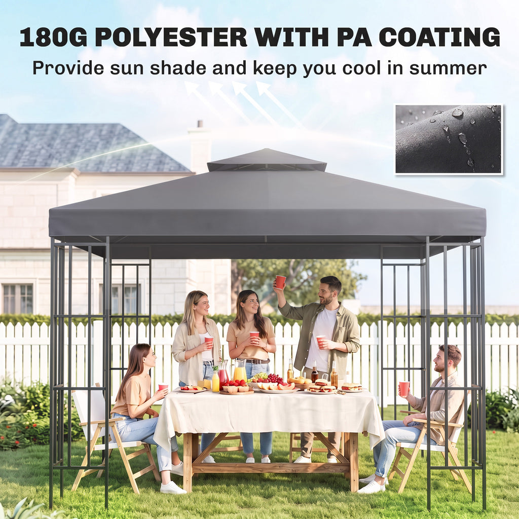 Gazebo Replacement Canopy for Model 01 -0153, 2-Tier Top Cover for 9.8' x 9.8' Gazebo, Charcoal (TOP ONLY)