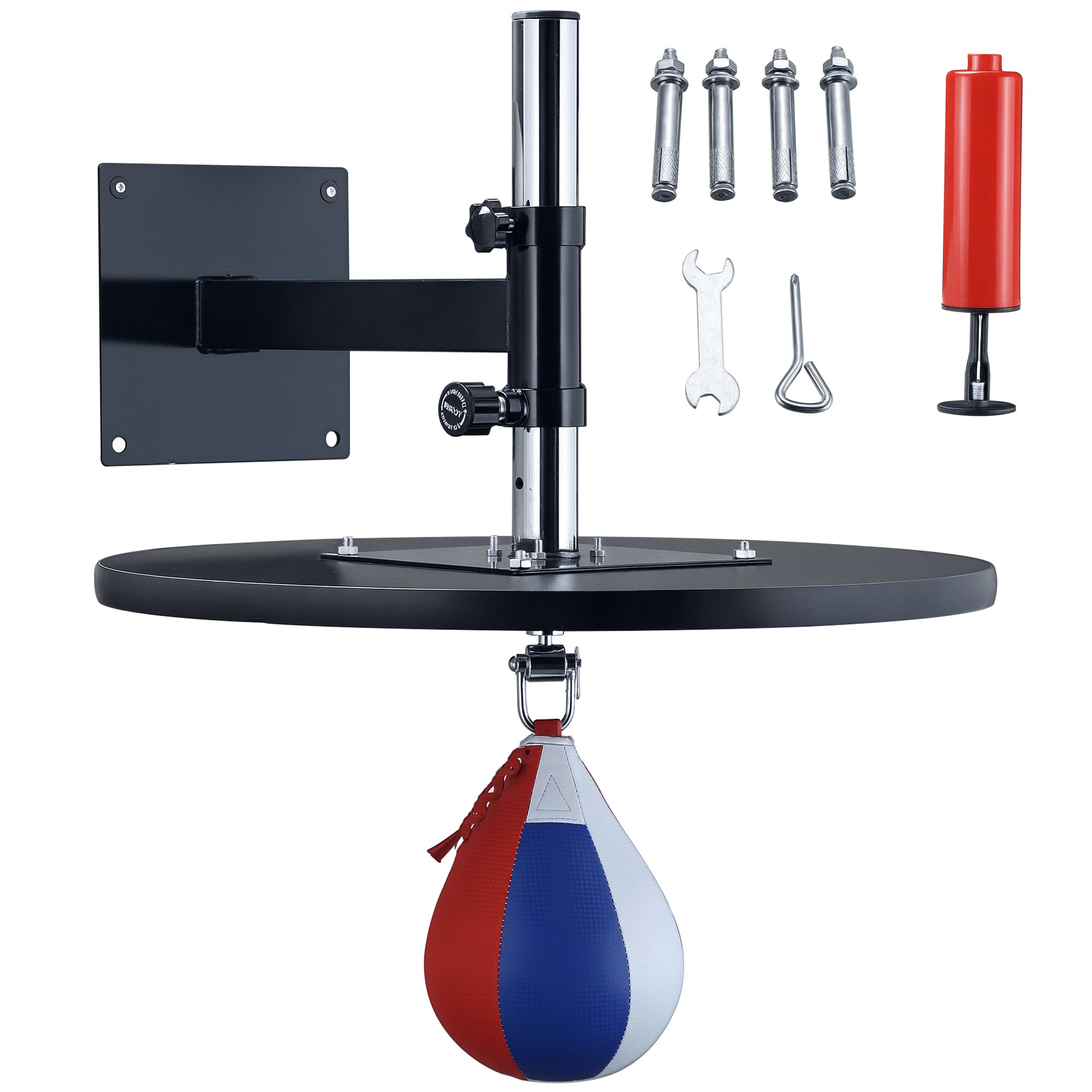 Speed Bag Boxing Punching Bag Wall Mount Height Adjustable, MMA, Martial Arts, and Boxing Equipment for Training at Home, Heavy-Duty Steel Platform, Strong PVC Leather, 9" H x 7" Dia.