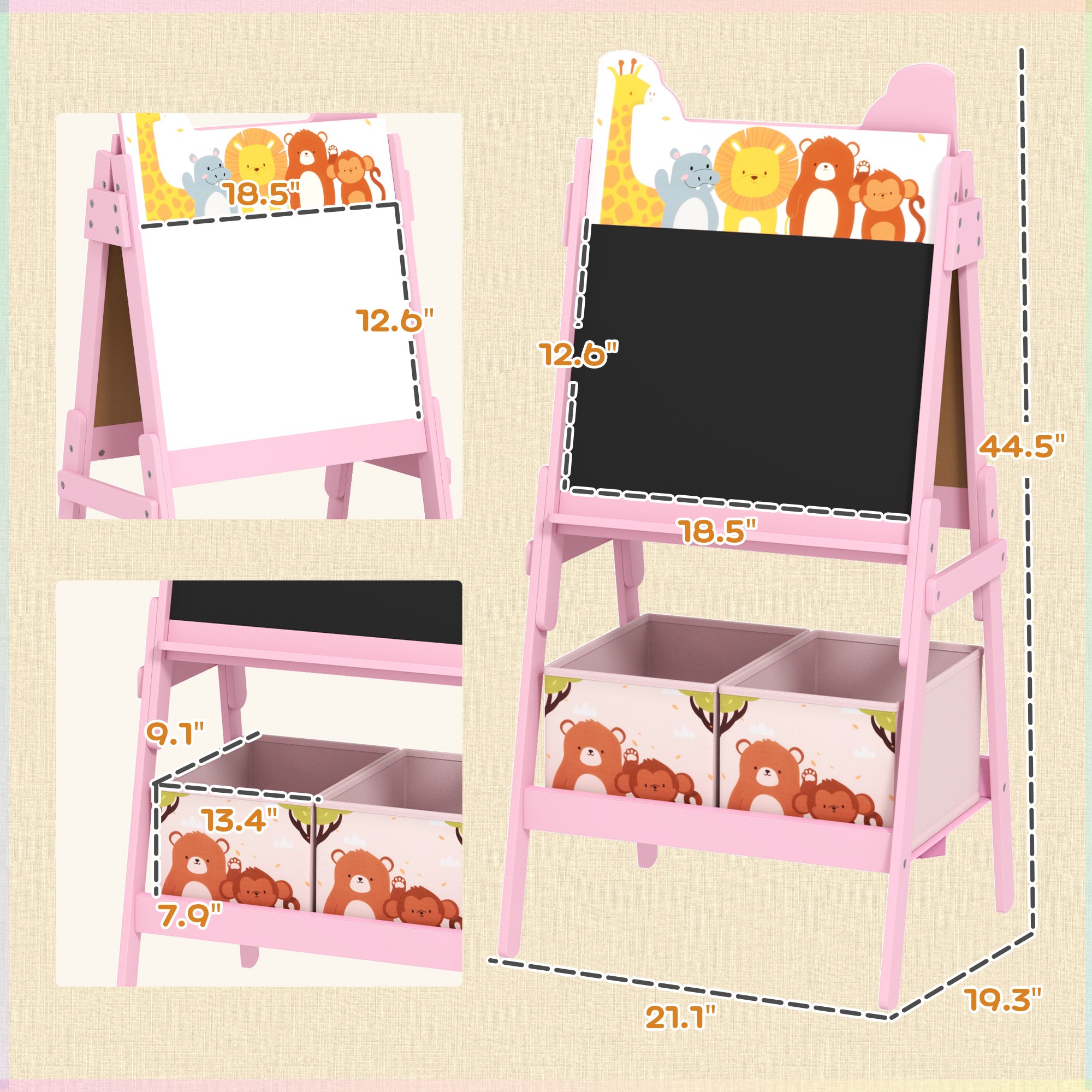 Doubel-Sided Easel for Kids w/ Whiteboard, Chalkboard, Storage Boxes, Blue