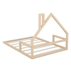 Full Size Wood Floor Bed with House-Shaped Headboard, Sturdy Pine Wood Construction, Easy Assembly, 78" L x 56.5" W x 46.5" H, Natural