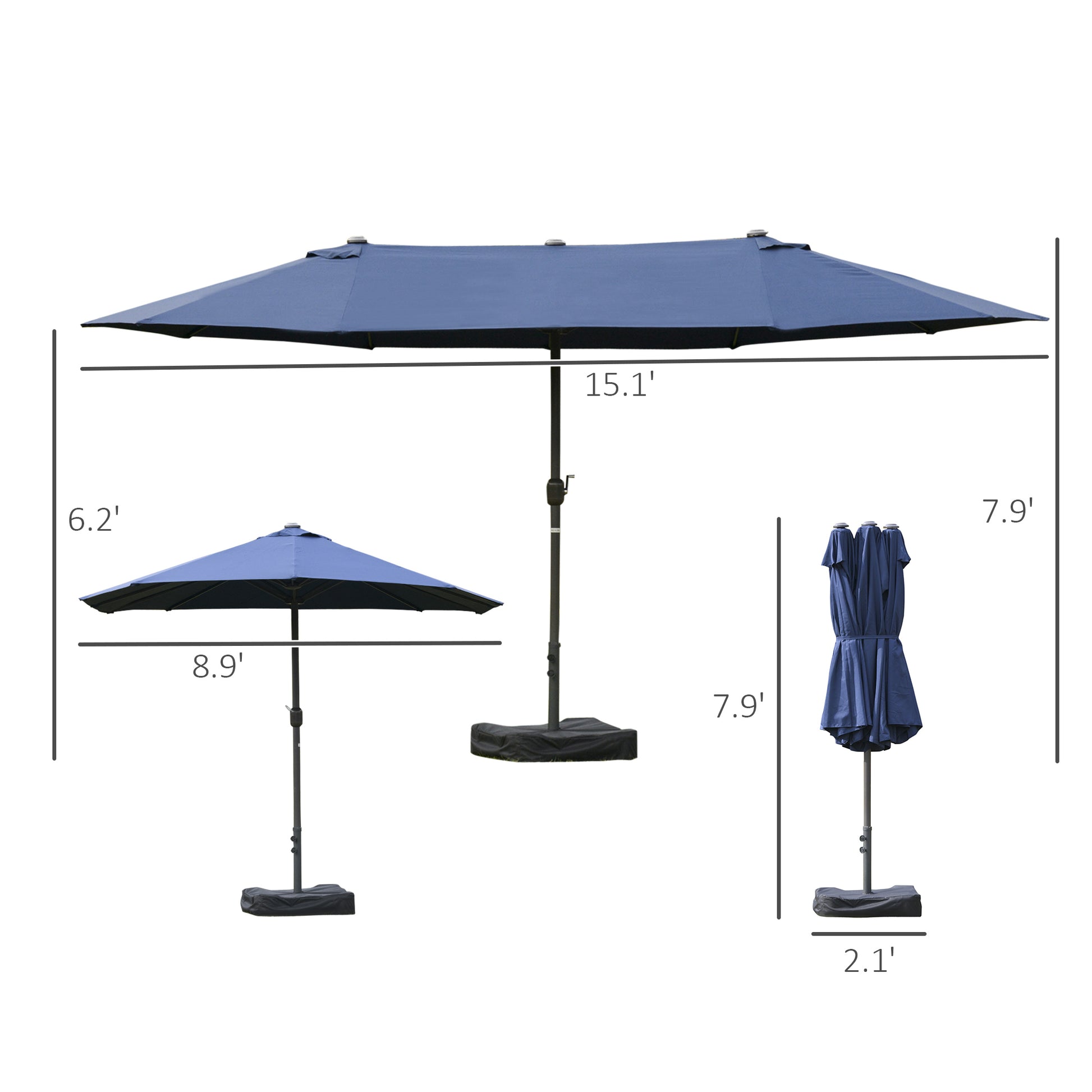 Double-Sided Patio Umbrella, Rust-Resistant Steel, Poolside Shade, Dark Blue