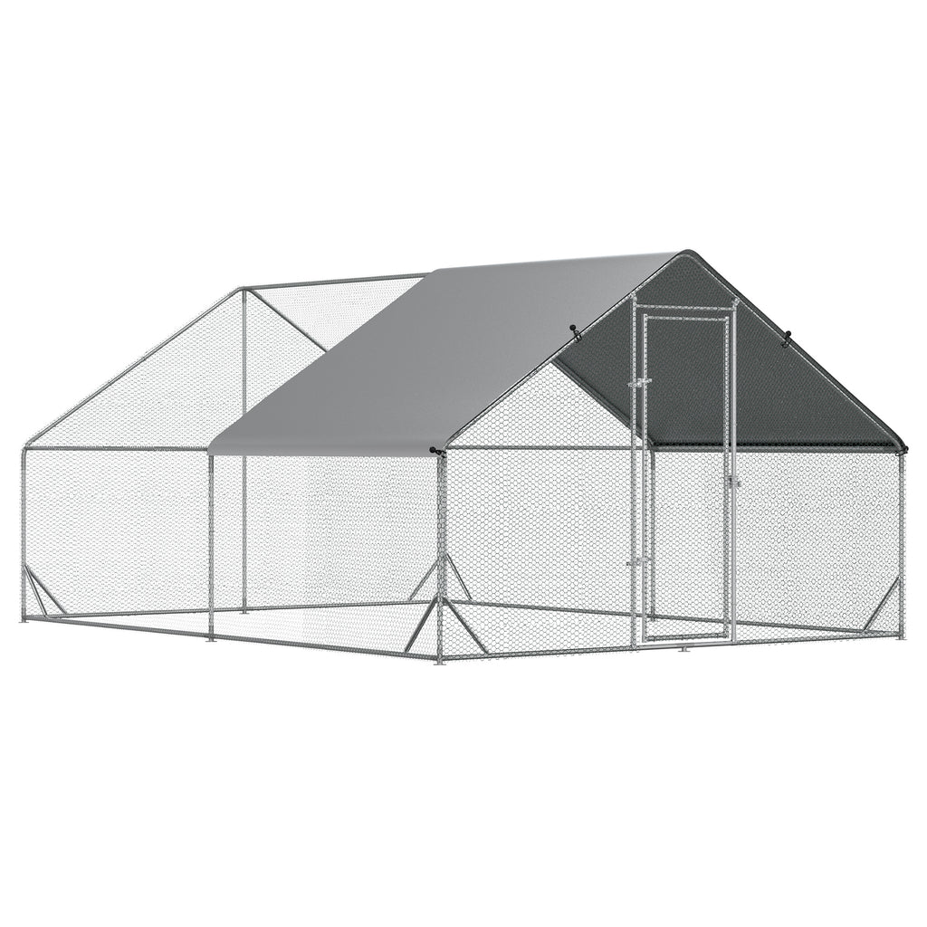 Large Chicken Coop Metal Chicken Run with Waterproof and Anti-UV Cover, Spire Shaped Walk in Fence Cage Hen House for Outdoor and Yard Farm Use, 1" Tube Diameter, 9.8' x 13.1' x 6.6'