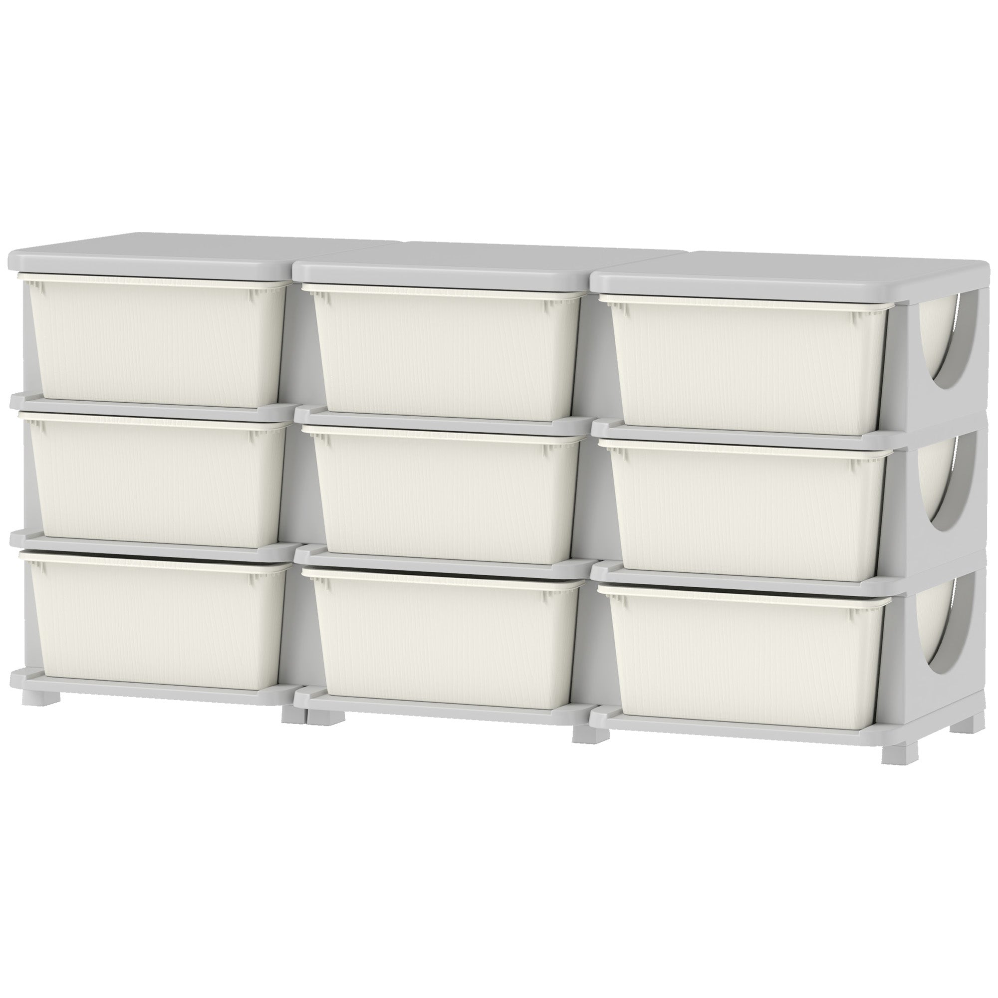 29.5" 3 Tier Kids Storage Unit Dresser Tower w/ 9 Drawers, Cream White