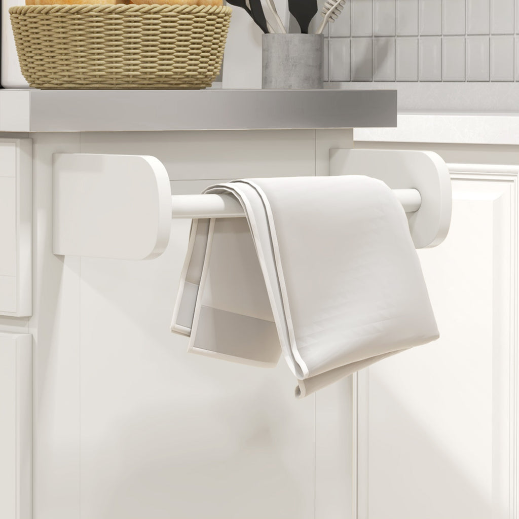 Rolling Kitchen Island with Stainless Steel Top, 2 Drawers, Spice, Knife and Towel Rack and Cabinets, Cream White