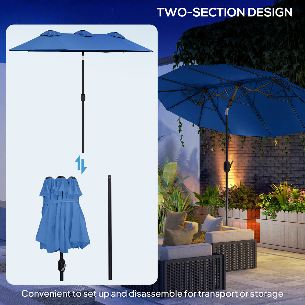 Double-sided Patio Umbrella, 9.5' Outdoor Umbrella with Push Button Tilt and Crank, 3 Air Vents and 12 Ribs, Navy Blue