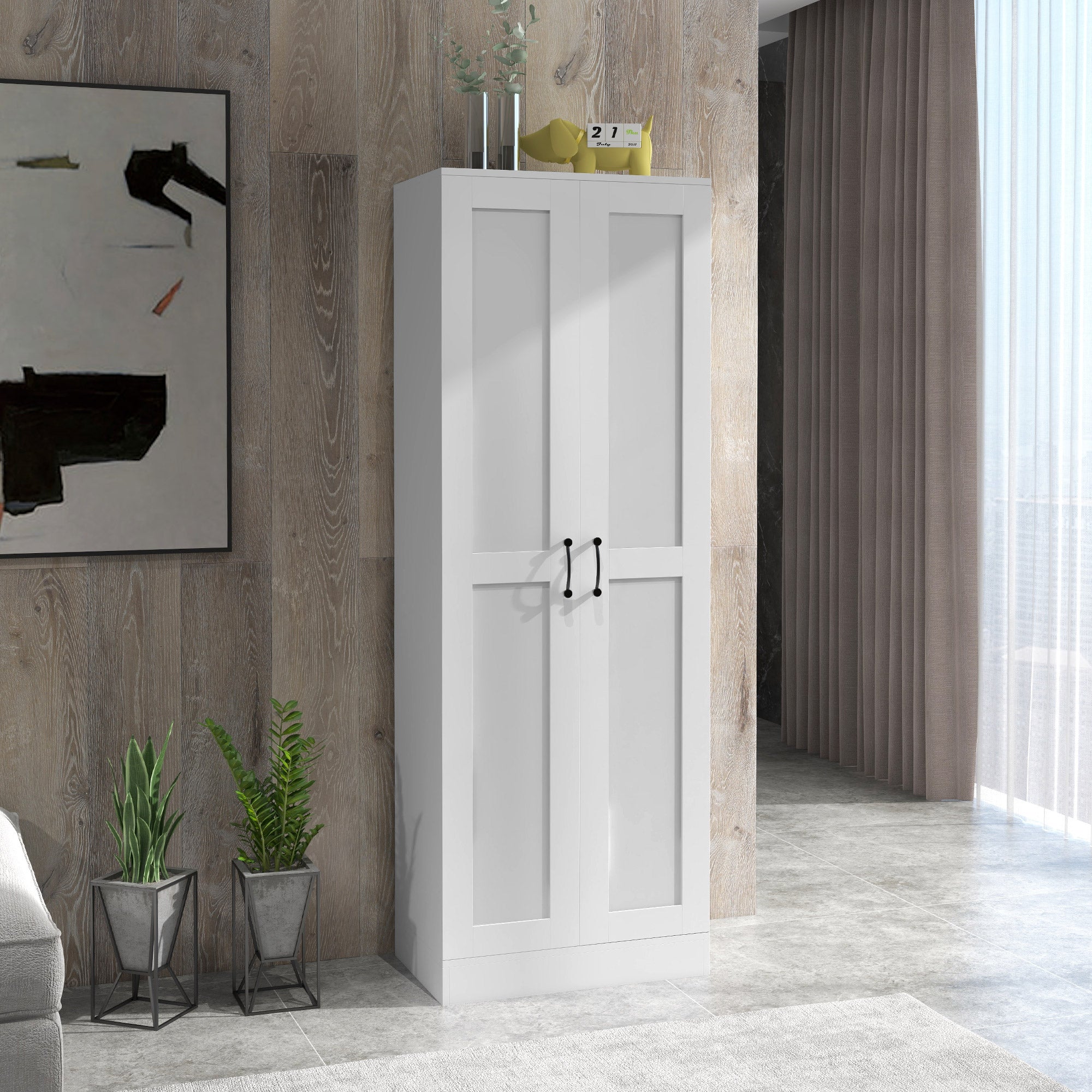 White Storage Cabinet with Adjustable Shelves and Tall Design, for Kitchen Storage, Perfect for Home Use and Family Organization