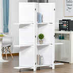 4 Panel 67" Tall Wood Privacy Screen Room Divider with 3 Shelves and Folding Storage for Bedroom, White