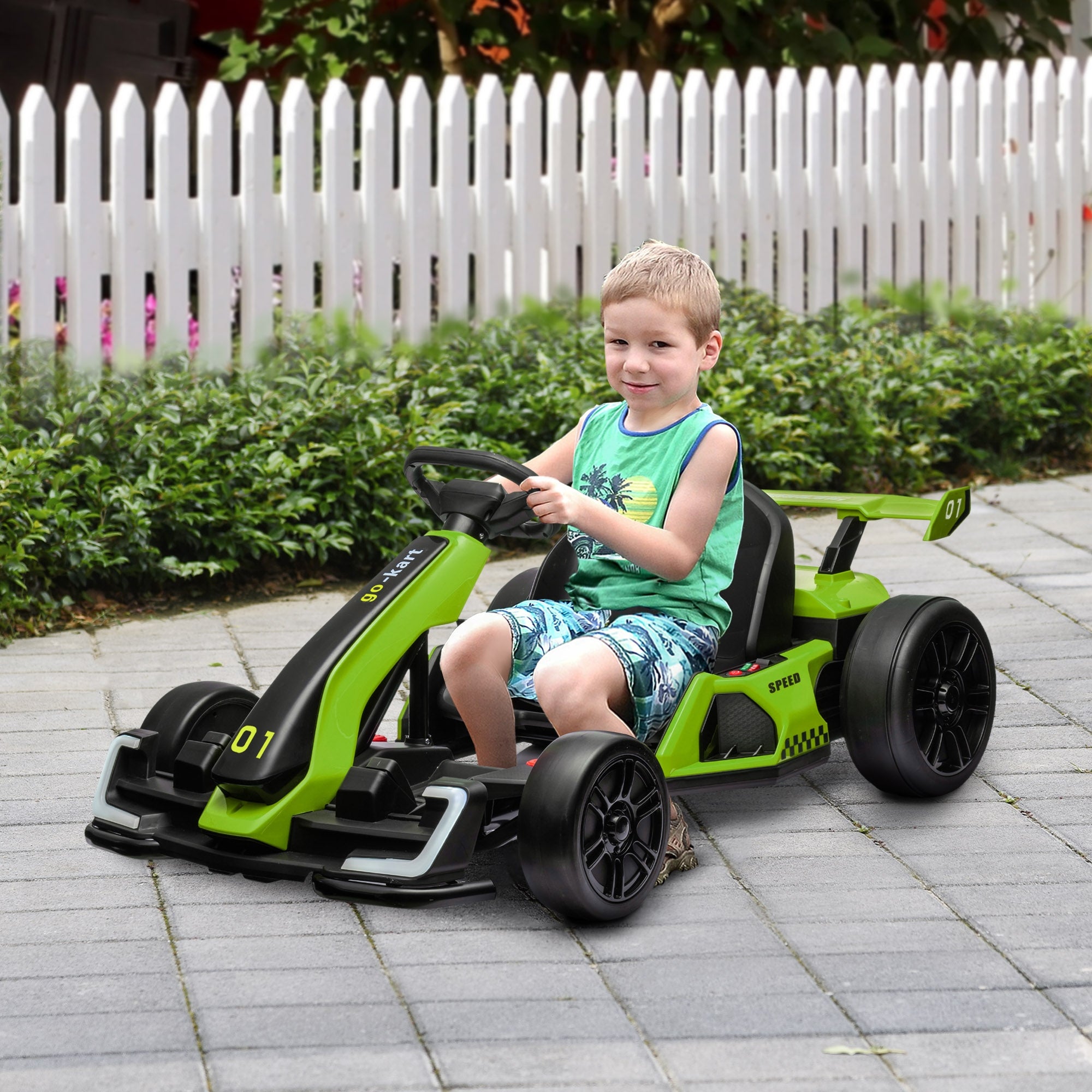 24V 7.5 MPH Electric Go Kart with Adjustable Seat, Slow Start, Green