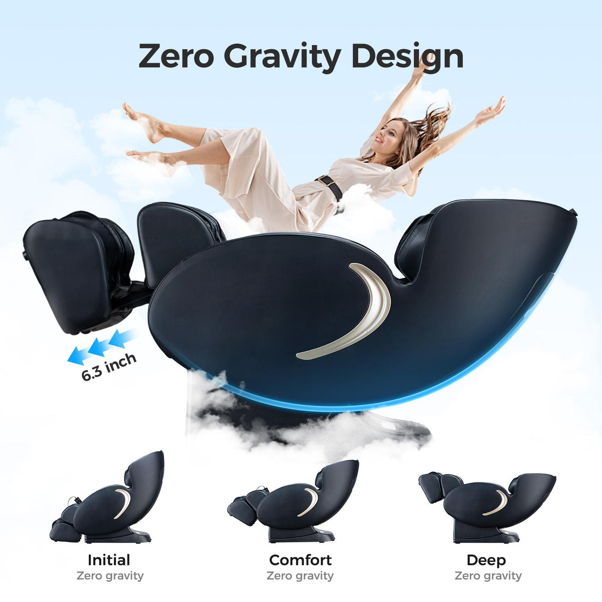 3D Zero Gravity Massage Chair with Voice and App Control, Back Heating, Full Body Shiatsu Recliner, 52" L x 29" W x 43" H, Black