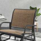 2 Pieces Outdoor Glider Chair, Steel Swing Chai with Curved Armrests for Porch, Garden, Poolside, Balcony, Mixed Brown