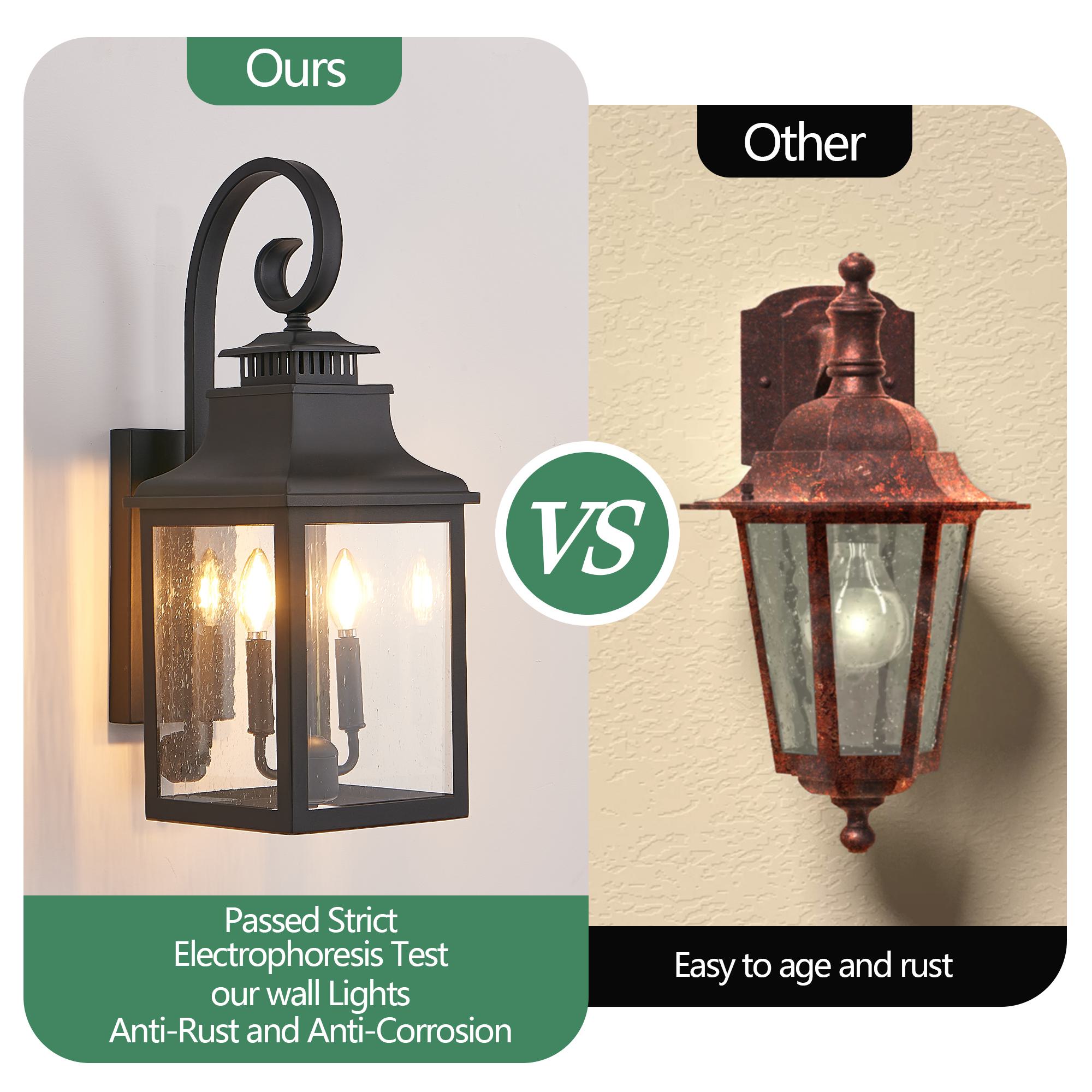 23" Outdoor Wall Lantern Light 2-Pack with Weather Resistant, Vintage Metal Sconce with Clear Glass for Porch, Patio, 23" L x 8.7" W x 23" H, Black