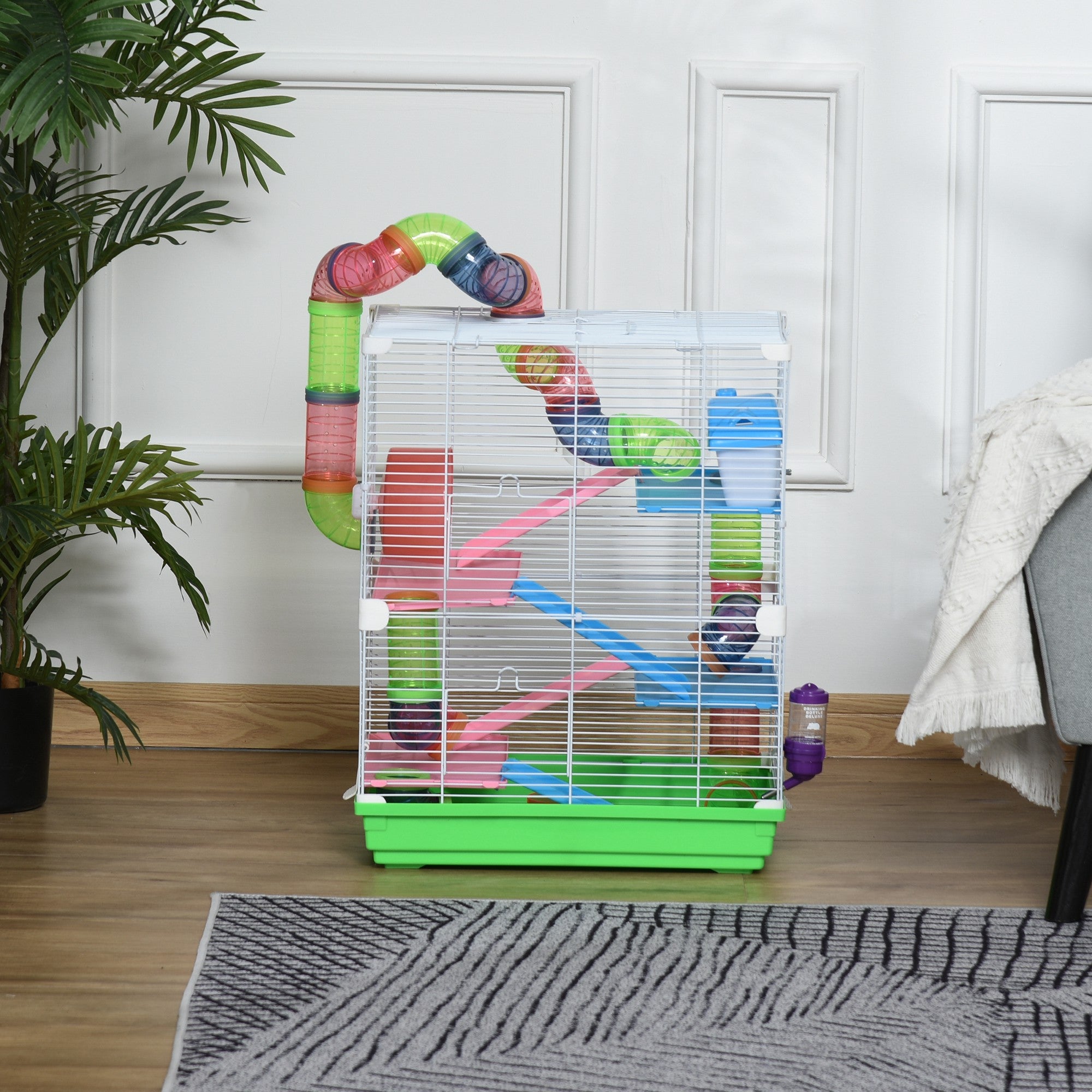 5 Tiers Hamster Cage Portable Animal Travel Carrier w/ Exercise Wheels Tube