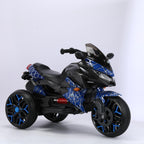 3-Wheel 12V Kids Electric Ride-On Motorcycle with Training Wheels and Headlight, Motorbike with MP3/USB, 43.5'' L x 23.5'' W x 29'' H, Blue