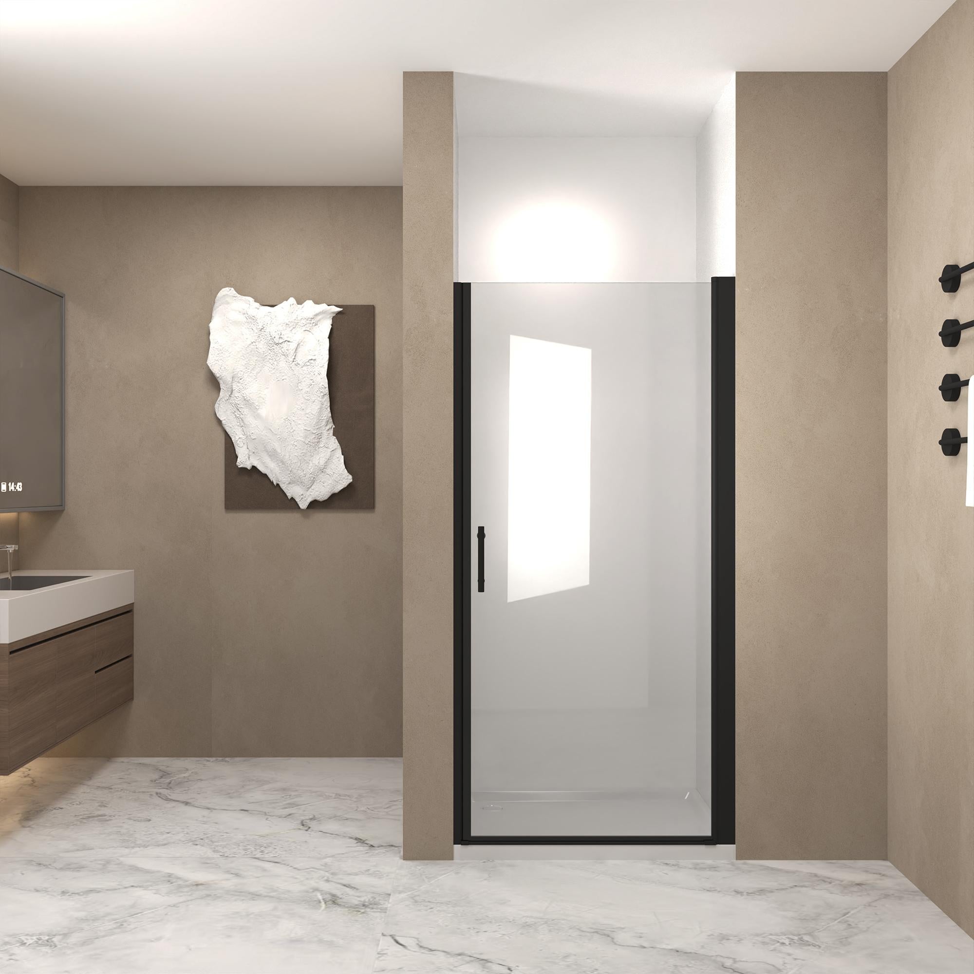 36" Pivot Shower Door with Protective Safety Film and Raised Water-Stop Strip, Swinging Panel for Bathroom, 36" L x 0.5" W x 72" H, Matte Black