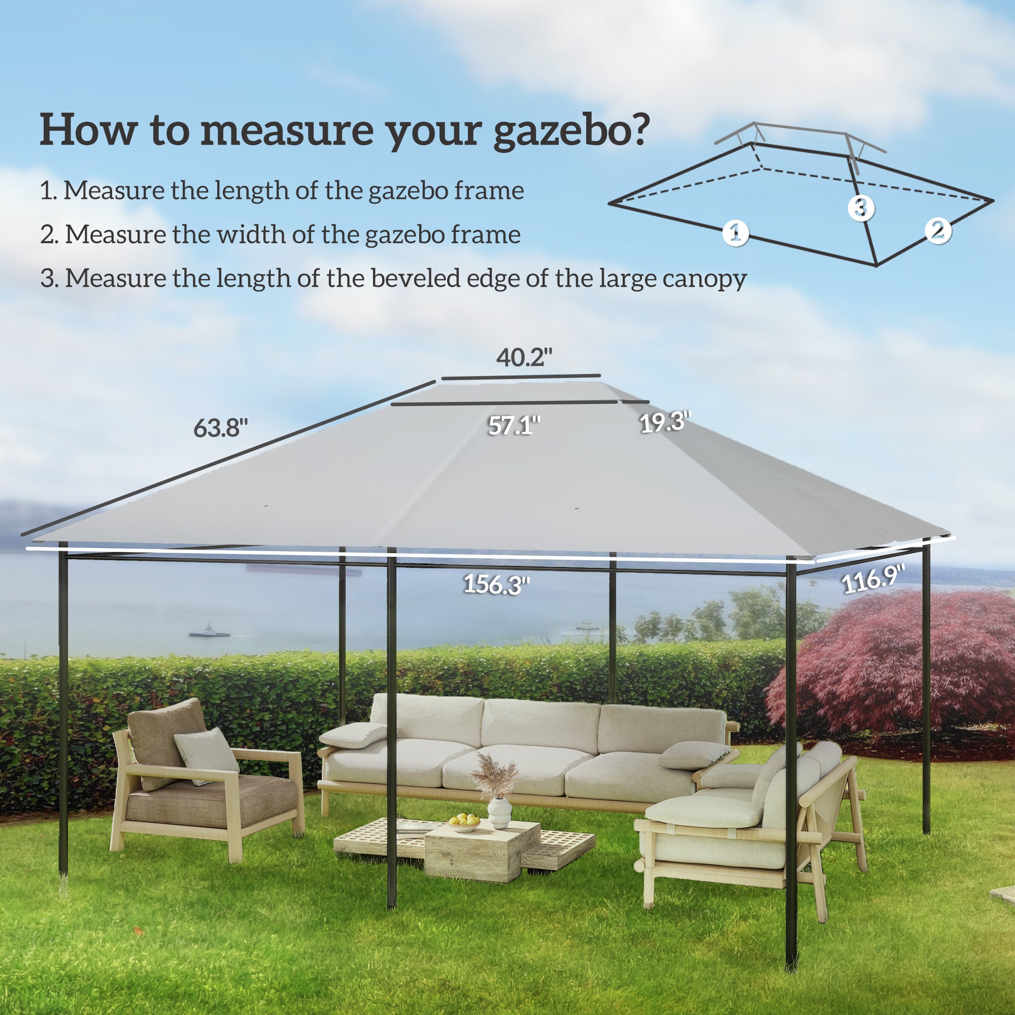 10' x 13' Gazebo Canopy Replacement Roof for 84C-116, Light Gray