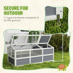 Wooden Tortoise Habitat Outdoor w/ Bottomless Design, Doors, PC Sun Panel Windows, for Small Animals, Rabbit, Light Gray