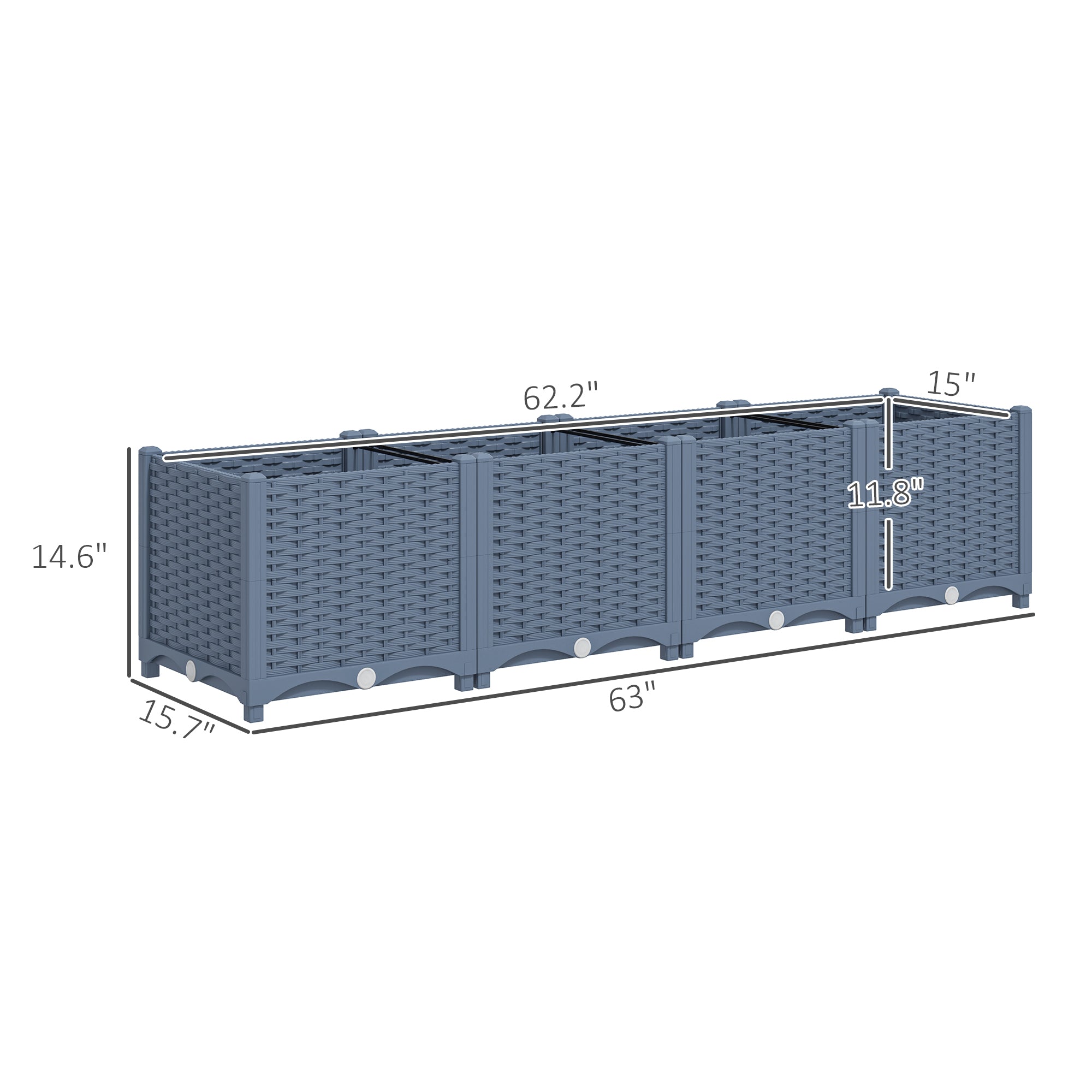 Plastic Raised Garden Bed, 5 x 1 x 1 ft Outdoor Flower Box with Drainage Holes for Vegetables, Herbs, Blue