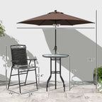 4 Piece Outdoor Bar Set with Umbrella, Patio Dining Set with 2 Folding Chairs, Wave Textured Tempered Glass Table for Backyard, Garden, Deck, Poolside, Black
