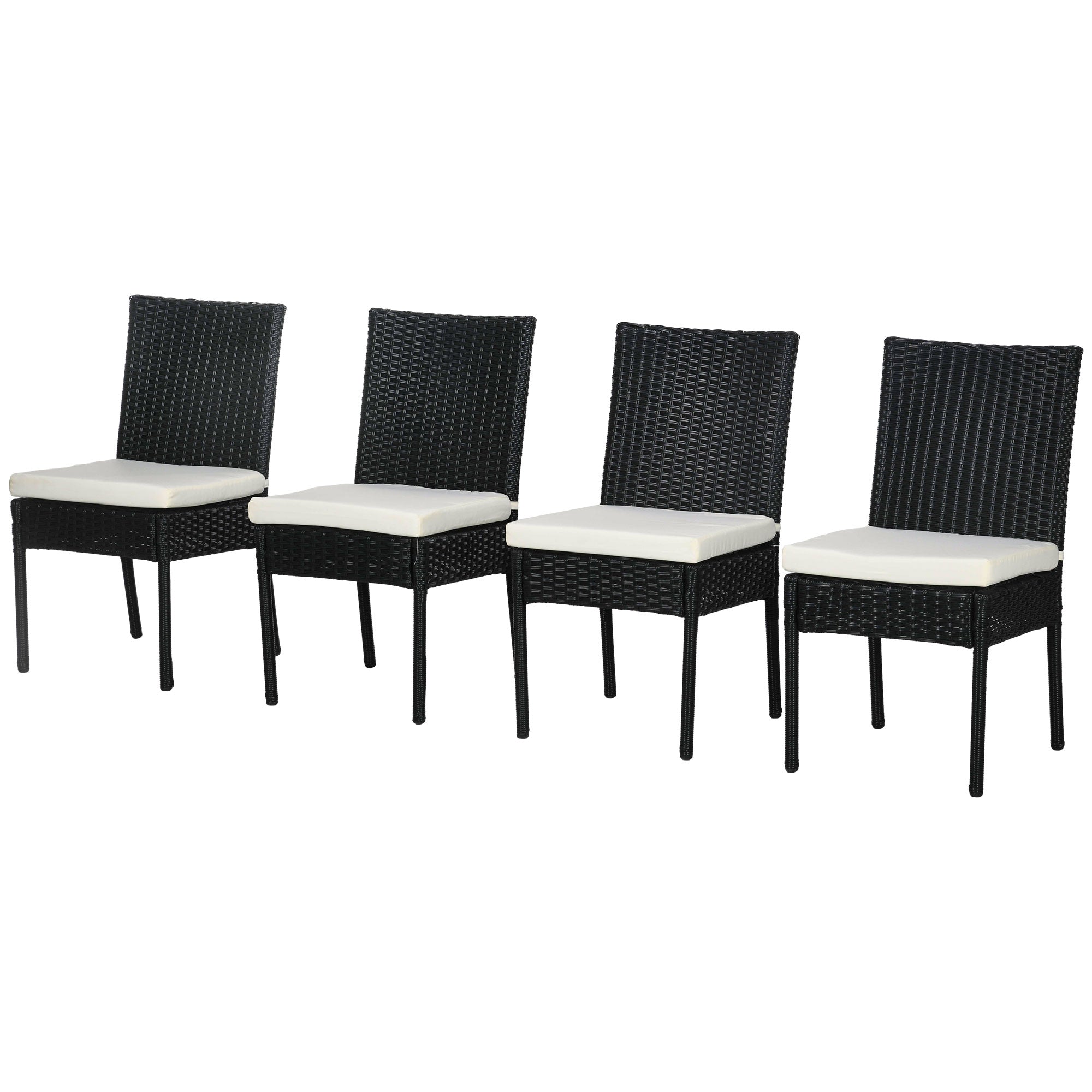 4 PE Rattan Outdoor Dining Chairs with Cushions, Patio Wicker Dining Chairs with Backrest, Black