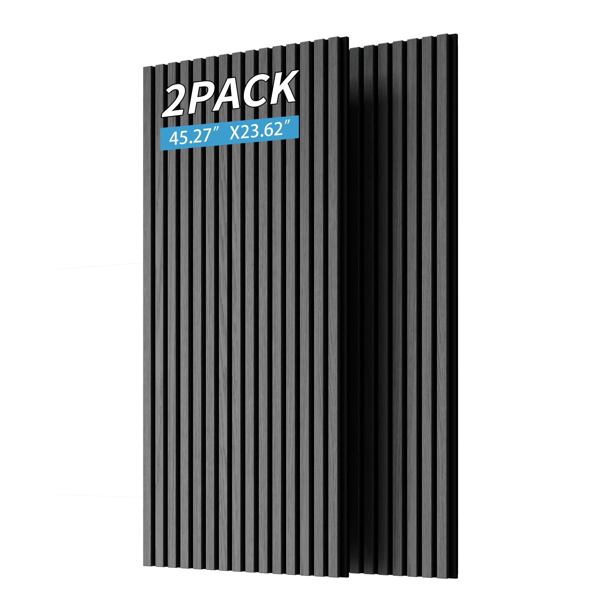 2-Pack 3D Wood Slat Acoustic Wall Panels with Three-Side Wrapped Edges, Fluted Cladding for Wall or Ceiling, 45.5" L x 23.5" W x 1" H, Gray