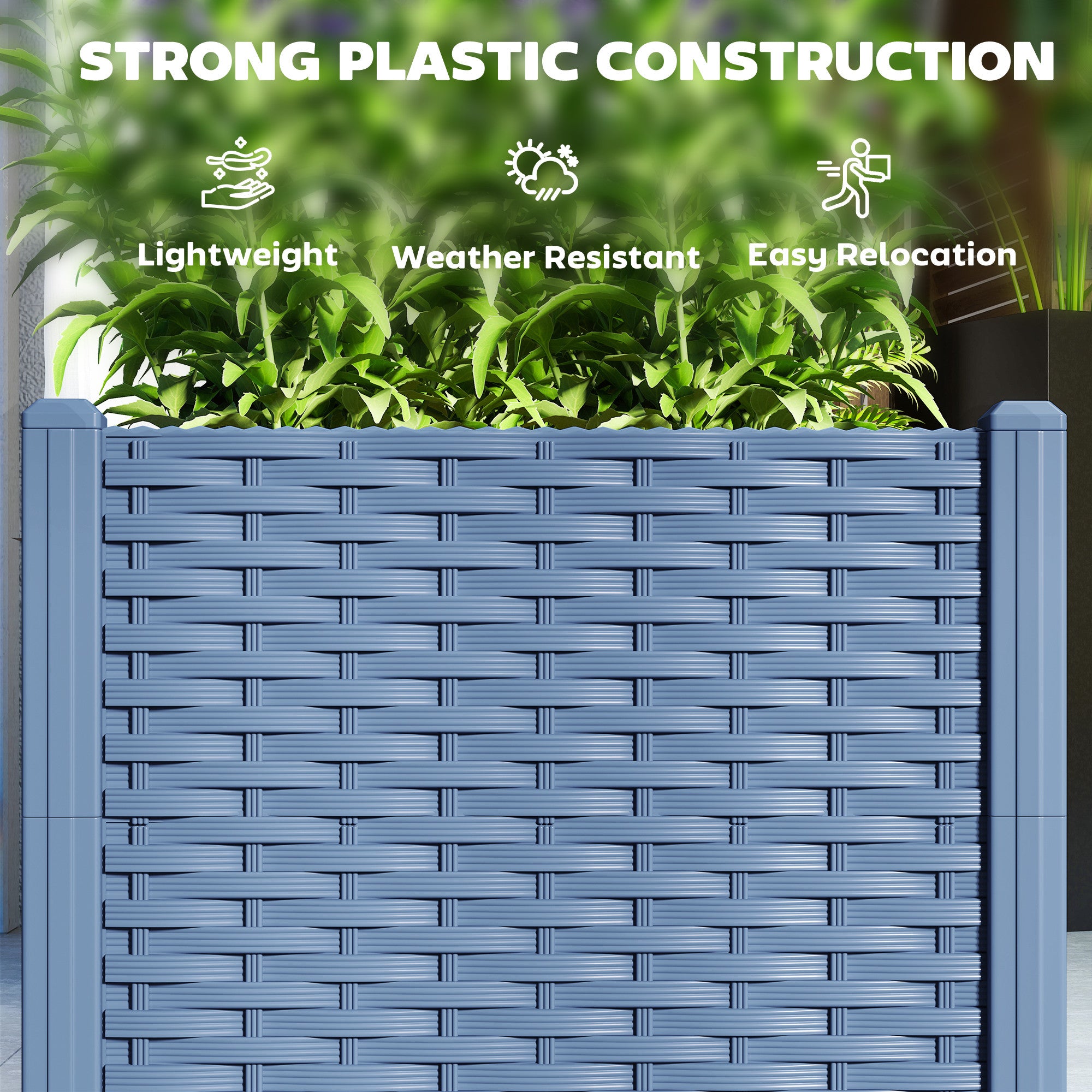 Plastic Raised Garden Bed, 4 x 1 x 1 ft Outdoor Flower Box with Drainage Holes for Vegetables, Herbs, Blue