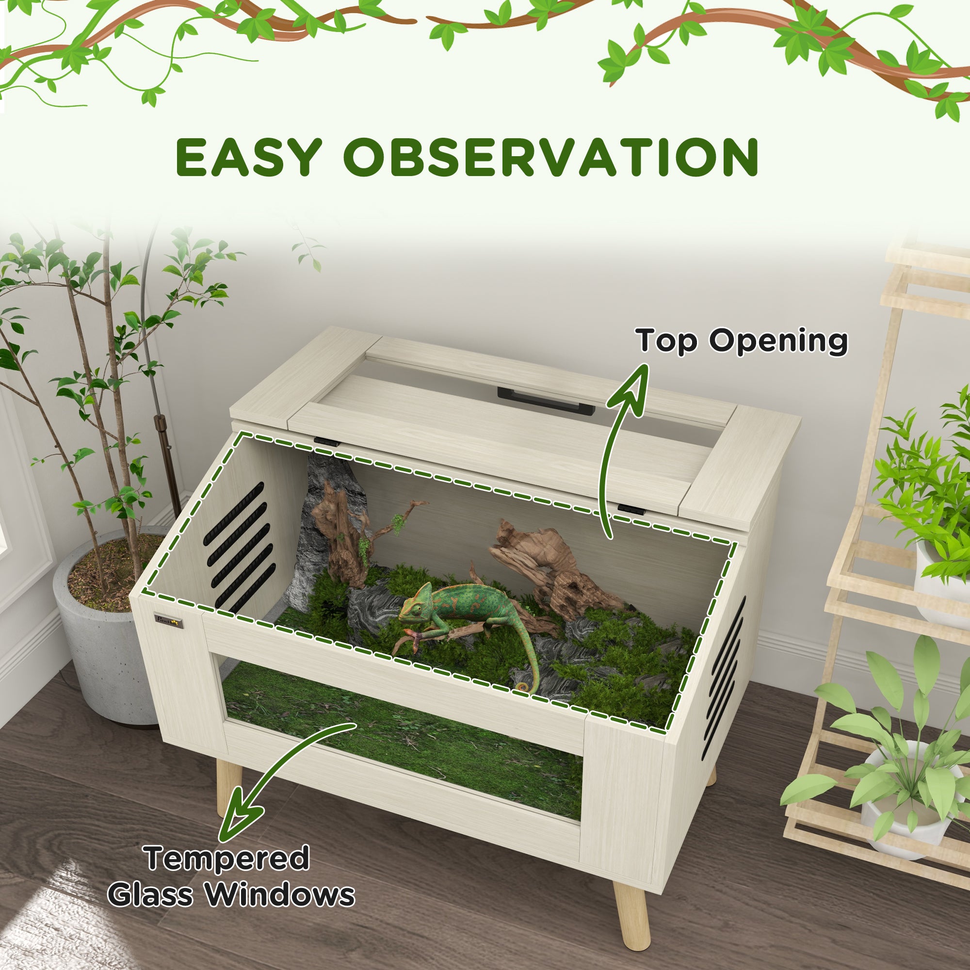 30 Gallon Reptile Tank, Top Opening Reptile Enclosure with Glass Windows for Snakes, Lizards Horned Frogs & Chameleons
