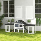 Outdoor Rabbit House 83" 2 Story Deluxe XL Wooden Rabbit Hutch, Big Bunny Cage w/ Ladder and Run, Dark Gray