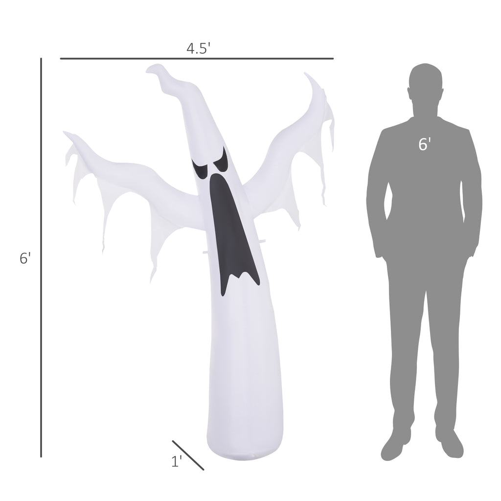6' Tall Halloween Inflatables Outdoor Decorations White Ghost, Light Up Blow Up Yard Decor with LED Light and Fan Indoor Outdoor for Garden, Lawn, Party, Holiday