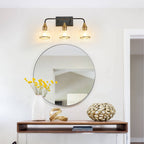 23" Industrial 3-Light Vanity Wall Sconce with Clear Glass Shades, Wall Mounted Lamp for Bathroom, Bedroom, 23" L x 8" W x 11" H, Black+Gold