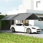 9.6' x 19.5' Carport Heavy Duty Galvanized Car Canopy w/ Included Anchor Kit, 3 Reinforced Steel Cables, Gray