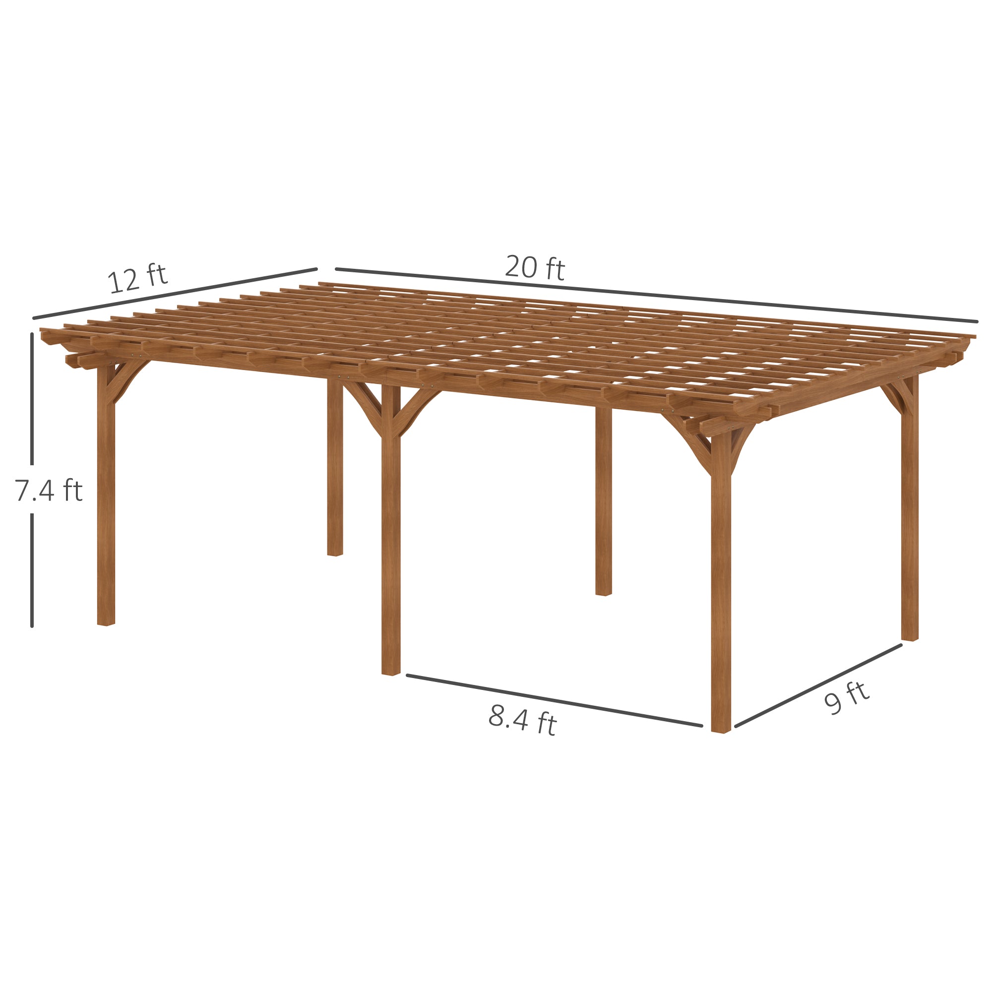 12' x 20' Outdoor Pergola, Wood Gazebo Grape Trellis with Stable Structure for Climbing Plant Support, Garden, Patio, Backyard, Deck