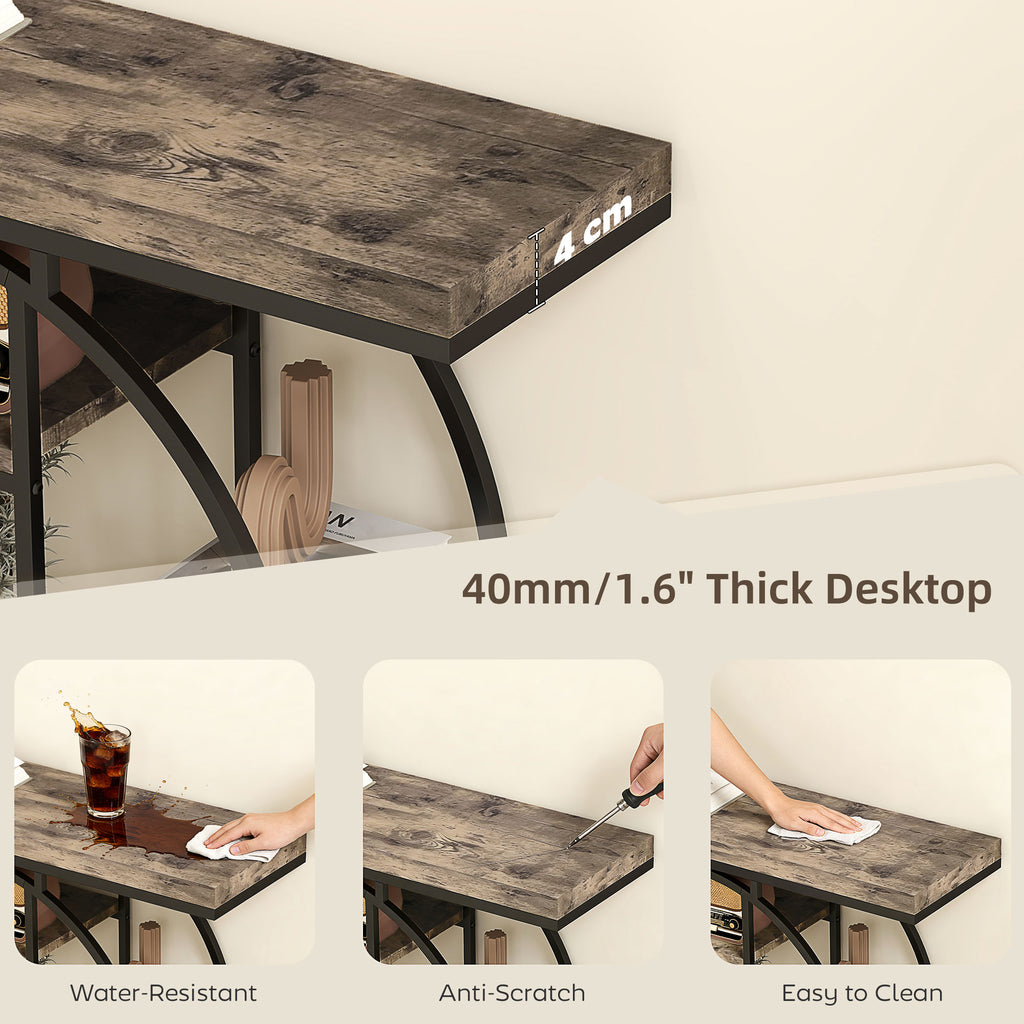 39.4" Console Table with Storage Shelves, Industrial Sofa Table for Living Room, Hallway, Rustic Oak